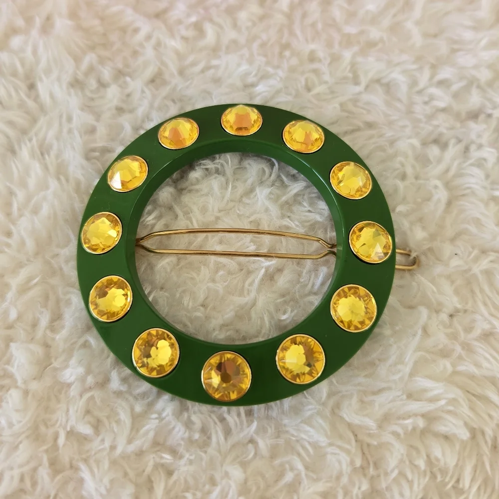 NIB Swarovski Green and Yellow Crystal Chroma Hair Clip Barette